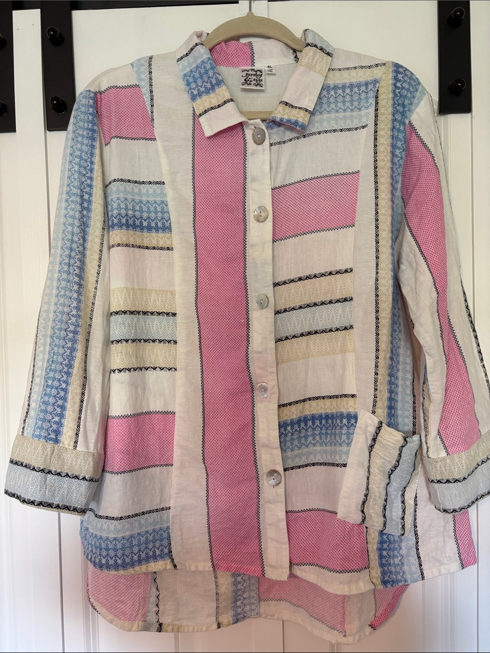 Parsley & Sage Striped Button-Up Jacket in Pink, Blue & Cream